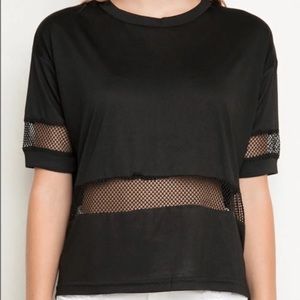Brandy Melville black boxy T shirt mesh detailing perfect condition